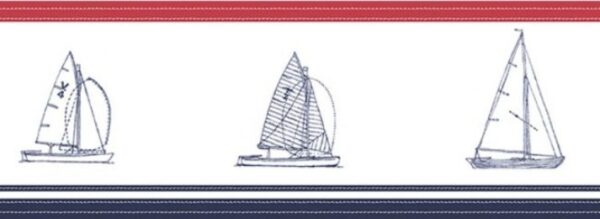 Today Interiors - Joy - Gone Sailing Sailing Boats 2 - Red/Navy - 72137 Border